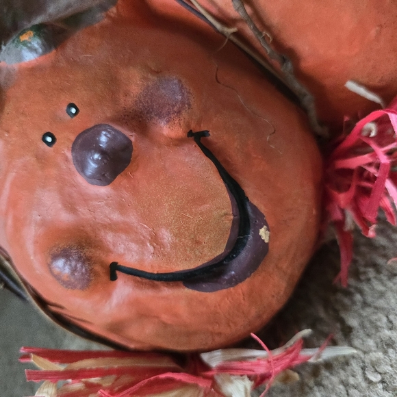 Vintage Halloween Paper Mache Smiling Pumpkin Trio Fall Decoration - Picture 2 of 9